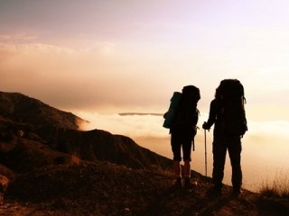 Hiking over ridge